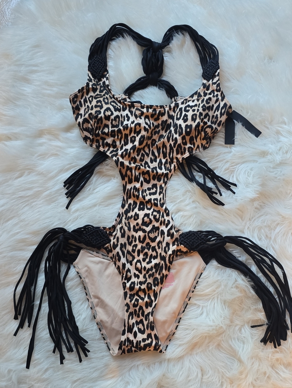 Victoria's Secret Archives Leopard Fringe Monokini Swimsuit SIZE S NWT